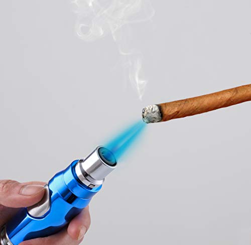 Zoocura Ice Blue Torch Lighter, Refillable Butane Torch Lighters Adjustable Jet Flame Windproof Lighter for Grill Pocket BBQ Camping (Gas Not Included)