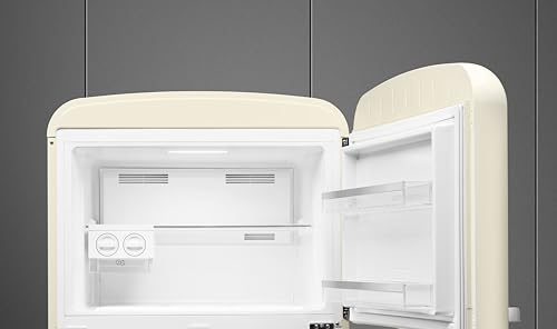 Image of Smeg FAB50 Retro Style Refrigerator - 19.28 cu. ft. Freestanding Fridge-Freezer, Dual Cooling, No-Frost, Adjustable Glass Shelves, Chrome Handle - Cream - Made in Italy