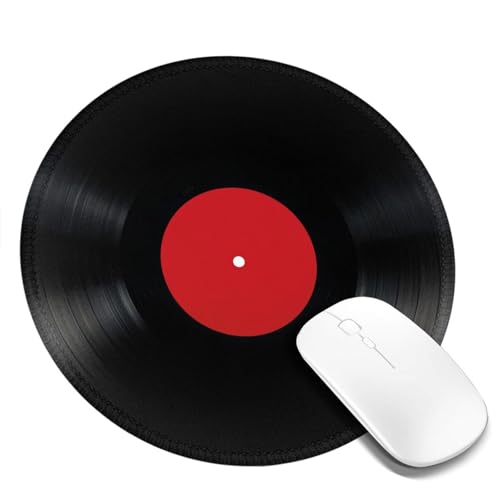 Black Red Vinyl Record Album Fun Music Round Mouse Pad, Small Gaming Mousepad With Stitched Edge, Non-Slip Rubber Base Mouse Mat Office Desk Accessories For Laptop Computer Decor 7.9 X 7.9 Inch