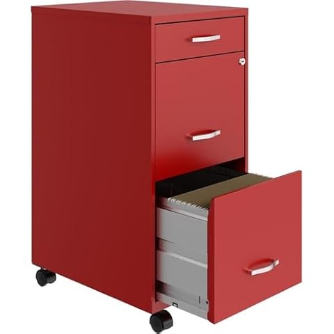 Hirsh Industries Space Solutions 3 Drawer Metal Mobile File Cabinet with Lock, Letter Size, Red, Partially Assembled Cover