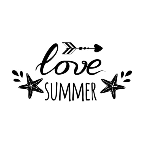 Folleto marino con logotipo de amor de estrella de mar y verano con pancarta tipográfica de estrella de mar, cita de viaje Calcomanías de grabado 54.4x110.1cm Negro