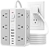 Protector de sobretensión de 6 pies/2400J con regleta, 12 tomas, 6 USB (3 USB C) | 3 puertos USB-A y 3 USB-C, tomas de amplio espacio de 1.7", protección de sobretensión de 2400J, cable de extensión de enchufe plano de 1875W/15A para hogar, oficina 2