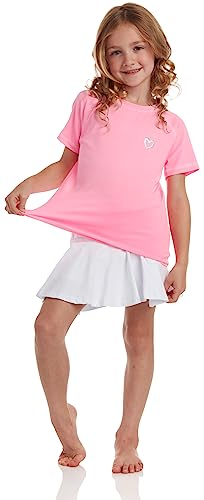 Image of Pink Platinum Girls Swim Shirt - Lightweight Quick Dry Short Sleeve Rash Guard for Girls, Swim Top w /UPF 50+ Sun Protection