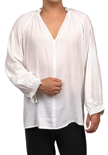 PROCOS Medieval Mens Shirt Renaissance Loose Ruffled Pirate Long Sleeve Tunic Shirts Victorian Blouse (S) White