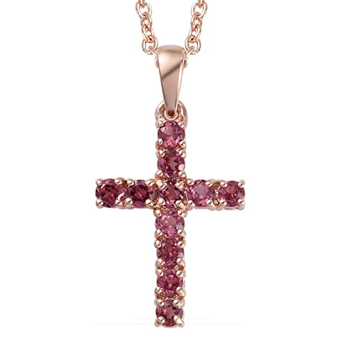 Shop LC Cross Chain Pendant Necklace Rose Garnet Stainless Steel Fashion Delicate Jewelry Gifts for Her Size 20" Ct 0.7 Unique Gifts for Women