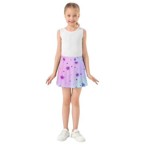 Cute Comfy Girls Skorts Athletic Shorts Tennis Skirts Kids Butterfly Skirt Purple Stars Soft Pastel Gradient 4t3