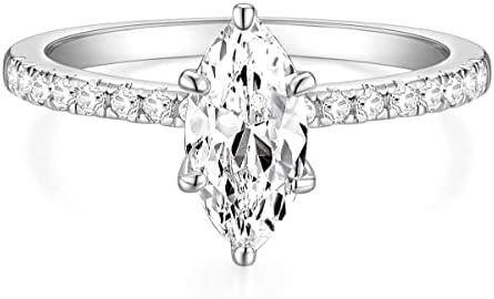 TIGRADE 2CT Engagement Ring for Women Marquise Cut Cubic Zirconia Wedding Band CZ Promise Anniversary Ring Size 3-12, Silver, Size 7