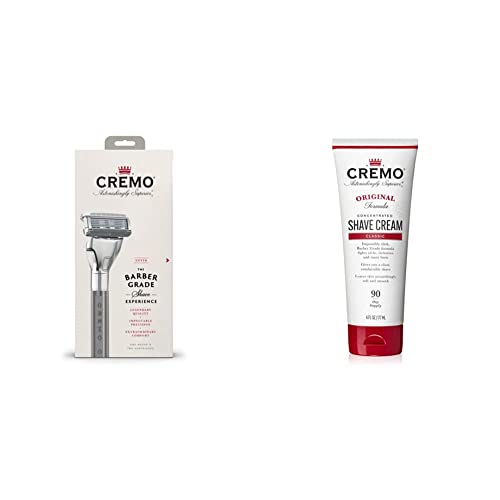 Cremo Barber Grade Original Shave Cream and Refillable Razor System - Shaving Kit for Men, Fights Nicks, Cuts and Razor Burn, 6 Fl Oz