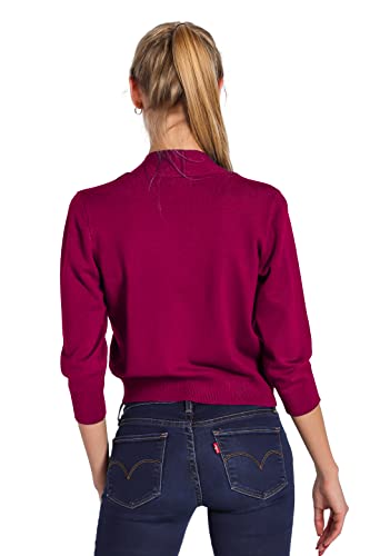 620 Womens Classic 3/4 Sleeve Open Front Cropped Bolero Cardigan Magenta M #TOP3