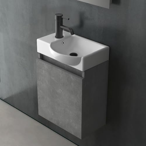 Alpenberger Gäste WC Waschbecken mit Unterschrank | Waschtisch Grau| Waschbeckenunterschrank 45 cm Breit | Aufsatzwaschbecken Waschbeckenunterschrank | Bad Möbel Waschtischunterschrank Hängend