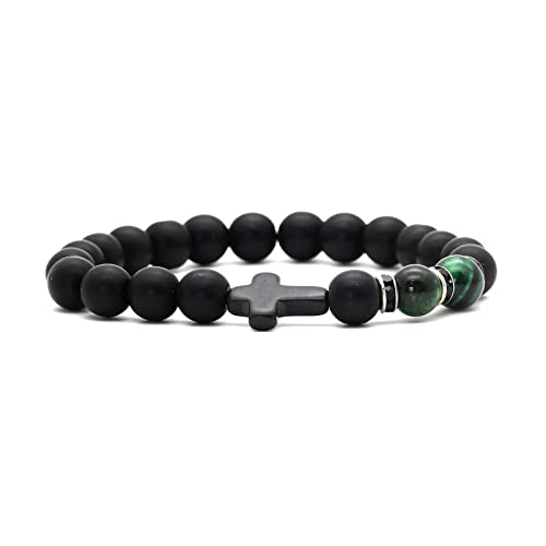 Image of Xusamss Fashion 8MM Matte Agate Beads Bracelet Cross Elastic Bracelet,7 1 /2 Wrist