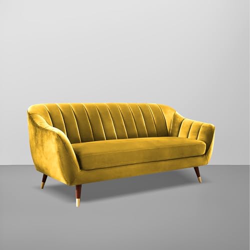 Image of Atticus 3-Seater Premium Fabric Sofa for Living Room, Office & Home (Yellow) | Comfortable Modern Sofa Couch for Hall & Guest Room | Stylish Durable Furniture with 1-Year Warranty