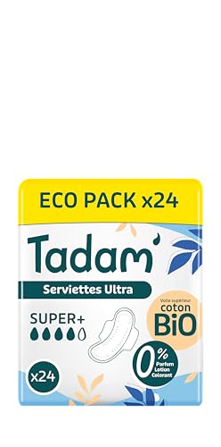 TADAM’ - Serviettes Hygiéniques Dermo-Sensitives - Protections Hygiéniques Femme Ultra Fines avec Ailettes - Flux Super - Extra Absorbantes - A base de Coton Bio -...