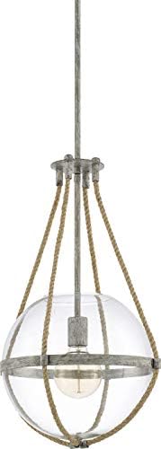 Capital Lighting 327413MS Beaufort Coastal Natural Jute Robe with Clear Glass Globe Pendant, 1-Light 100 Watts, 23" H x 13" W, Mystic Sand