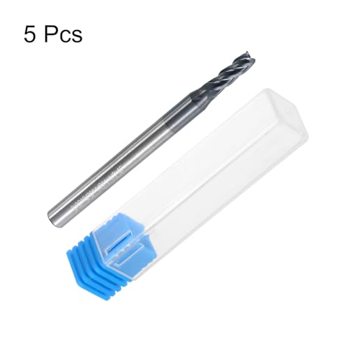 Image of uxcell 5pcs Carbide Square End Mills, 3 /32 inch Dia AlTiN BN Coated 4 Flutes Milling Bit Cutter, for Hardened Steel Cast Iron Alloy Metal, 1 /8 inch Shank 9 /32 inch Cut Length 1-1 /2 inch Long HRC50