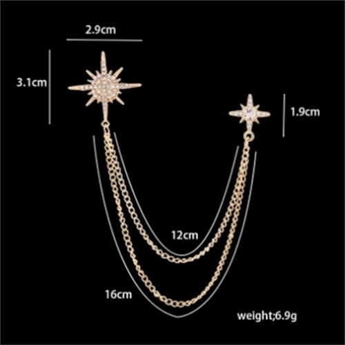 Image of 2PCS Crystal Hanging Chain Brooch Suit Pin for Men Women Vintage Crown Cross Star Diamond Broochs Gold and Silver Wedding Brooch for Clothes Dress Hats Bags Accessory