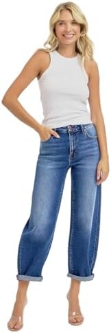 Risen Jeans - High Rise Barrel Leg Tapered Jeans - (27.5" Inseam)...