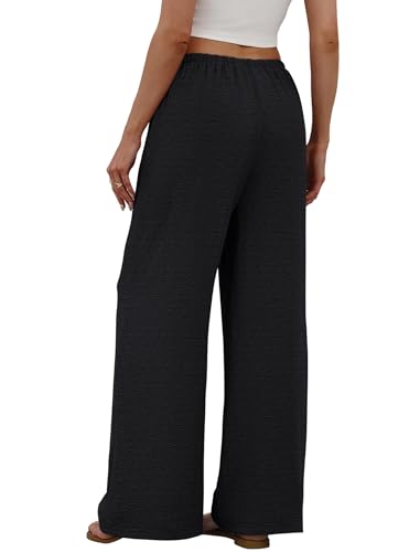 Image of Sampeel Wide Leg Pants for Women Flowy Palazzo Drawstring Elastic Waist Trousers with Pockets Summer Beach Vacation Clothes