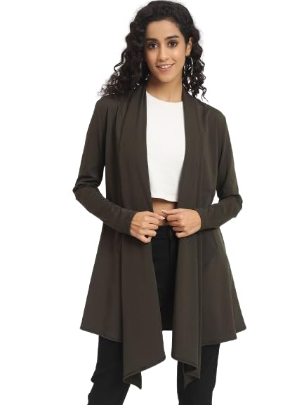 beau design Nylon Strechable Solid Full Sleeve Front Open Regular Long Shrug for Women and Girls-picture-31