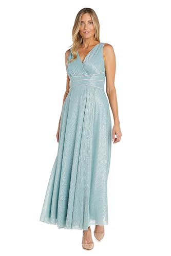 Image of R&M Richards Women's Long Crinkle Pleated Sleeveless Wrap Dress W /Triple Rhinestone Waistband & Side Slit