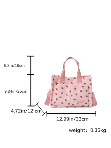 Image of Cherry Tote Bag for Women Canvas Patched Purse Cute Shoulder Bag Multi-Pocket Satchel Handbag for work travel