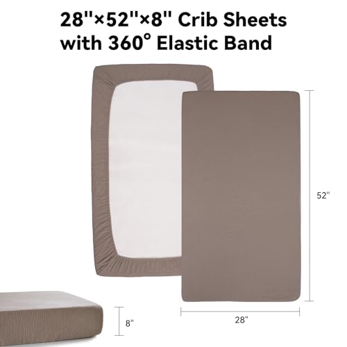 Image of TILLYOU 2 Pack Muslin Crib Sheets for Boys and Girls, 100% Cotton Fitted Crib Sheet for Toddler 52x28 Standard Crib Mattress, Grey Brown and Light Brown