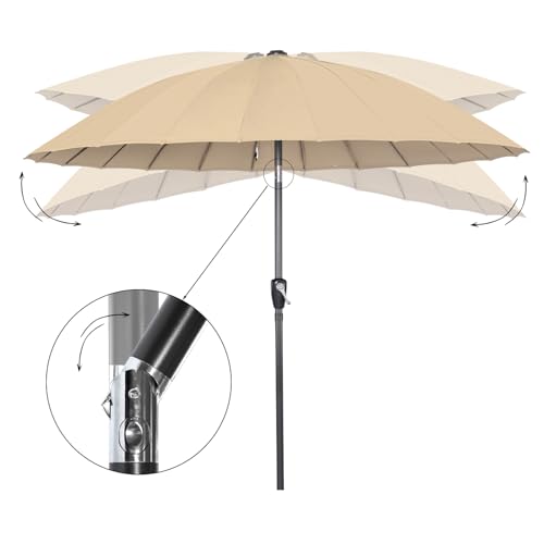 Miniatura 4 de Angel Living 250cm Parasol de Acero de Jardín con Manivela, Sombrilla Inclinada muy Estado con Mástil de Diamentro de 38mm, para Jardín Patío Terraza (Beige)