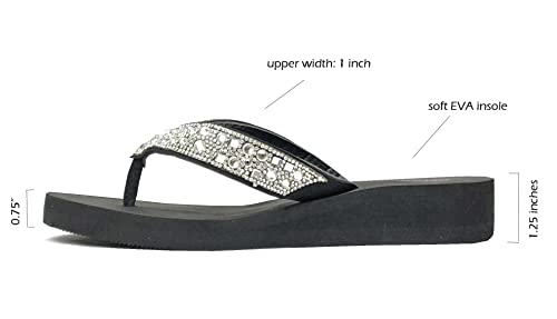 REDVOLUTION New Women's Rhinestone Sandals High | Low Platform T-Strap Jewel Sandals High Wedge Flip Flops4