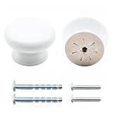 QYIMLI 2Pcs Wooden Cabinet Knobs, Wood Dresser Knobs Kitchen Cabinet Knobs Modern Round Knobs for Furniture Dresser Cupboard Drawer Closet Door (White)