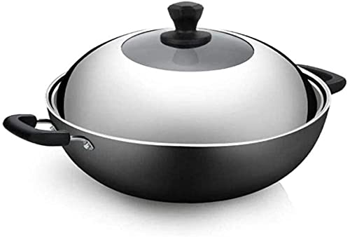 FENOKD Woks Stir-Fry Pans Cast Iron Pan, Uncoated Wok with Lid, Can Cook Quickly and Evenly, Healthy and Smoke- Free Cooking???