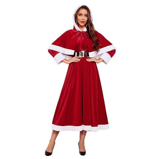 RSLOVE Costume de Noël Femme - Déguisement Mère Noel Cosplay Costume avec Cape Rouge XL