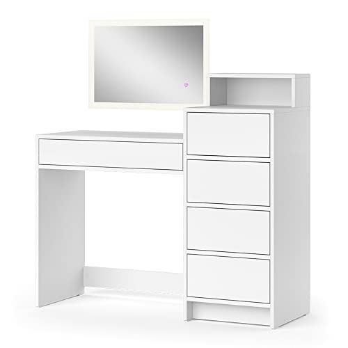 Vicco Tavolo Da Toilette Naara, Bianco, 110.5 Cm Con Specchio A Led - 4