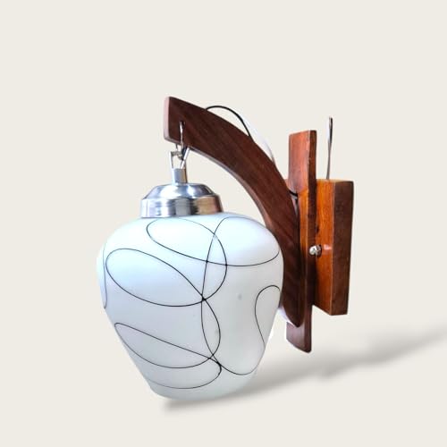 Image of Brown Wooden Polished Wall Light for Living Room I Night Lamp for Bed Room (Bulb Not Include) (LIne Cut-Doom (Pack of 2))