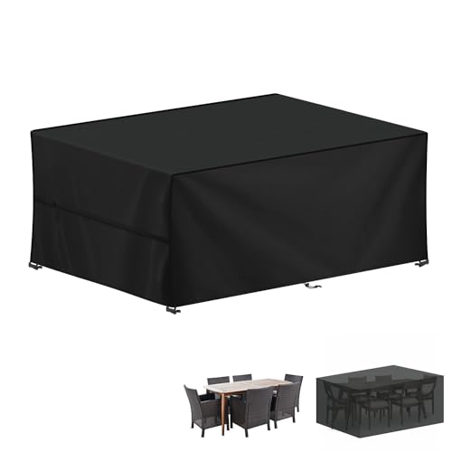 LAMUNI Housse pour Mobilier de Jardin, 420D Oxford Bâche Table de Jardin, Imperméable Housse Table Jardin Bache de Protection Exterieur Salon de Jardin pour Table,...