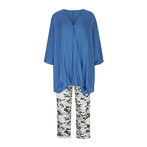Warehouse Deals Today Women's Cotton Linen Two Piece Outfits Summer Loose 3/4 Sleeve Oversized Top And Cropped Pants Set Casual Tracksuit Comfy Camouflage Pants Sets #TOP3