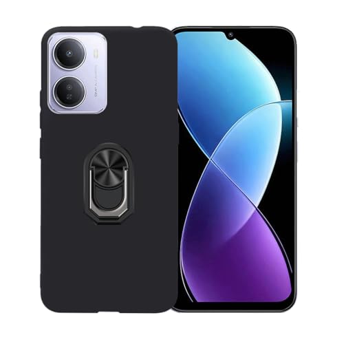 BMPNLSZ Black Cover for Redmi 15A 5G + 360° Rotating Bracket Pull Ring Black, Silicone Slim fit Soft TPU Shell Cute Back Case Bumper Rubber Protective Case.