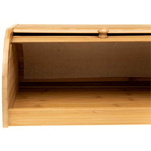 Porta Pão em Bambu Com Tampa Retratil Organizador de Cozinha 40 x 27cm Natural Premium Clássico
