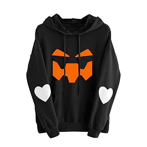 UoBfine Pull à capuche pour femme - Sweat à capuche - Avec poche - Pull - Haut à manches longues - Tops - Blouse - Pour garçon et fille - Imprimé - Manches longues, Noir , M Cover
