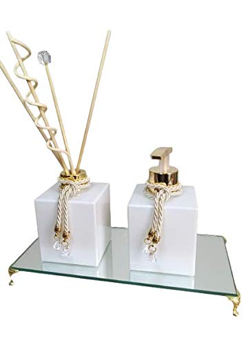 Kit Lavabo Difusor Porta Sabonete Bandeja Espelhada Luxo