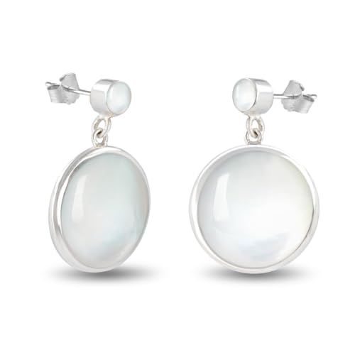 Boucles d'oreilles nacre blanche et argent 925 modèle NAEL au design géométrique raffiné