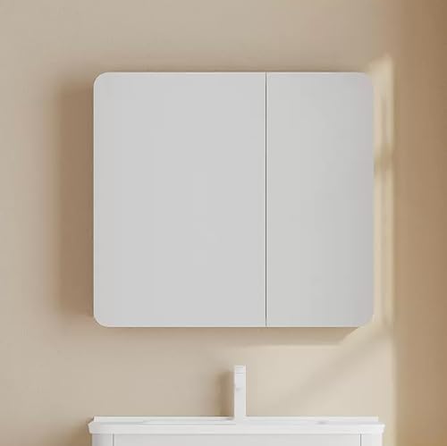 Armario LED con espejo de baño con 2 puertas, antivaho, iluminación regulable, color blanco, tamaño 70 x 12 x 65 cm, moderno para baños
