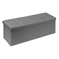 Bonlife Folding Ottoman Storage Bench, Kids Toy Box, Foot Stool Extra Large Storage boxes with Lid,White,110 x 38 x 38 cm