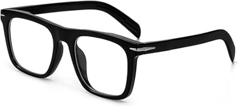 Retro Rectangle Trendy Unisex Square Frame Shades, Clear Non-prescription Anti-Blue Light Lens, Black Computer Eyeglasses