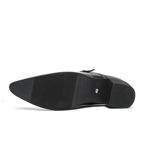 Men's Patent Leather Low Block Heel Loafers with Monk Strap Comfortable Non-Slip Pointed Toe Business Tuxedo Oxford Shoes3