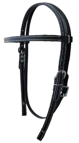 WEMBILS Leather Latigo Browband Headstall Western Double Stitched Bridle Full Horse- Black, Equestrian Gifts