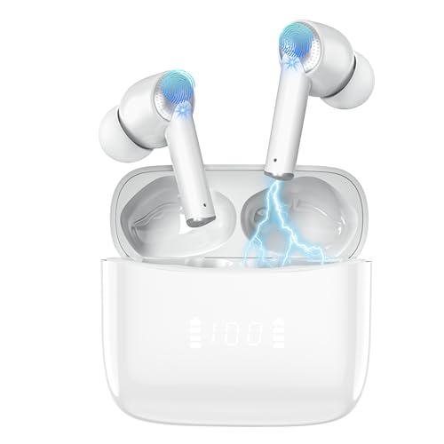 Carviki In-Ear Headphones Bluetooth 5.3,Noise Cancelling Earbuds 4 Mics,50H Playtime,LED Power Display,Waterproof IPX7,Excellent Sound,Comfortable Fit,iPhone Samsung Huawei OnePlus AirPods