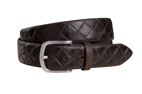 FENIX Gürtel Herren, verstellbarer Ledergürtel Siena Espresso Brown Größe 95 cm, Vintage-Silberschließe, 35 mm breit, Gürtel aus Vollrindleder mit Flecht-Prägung