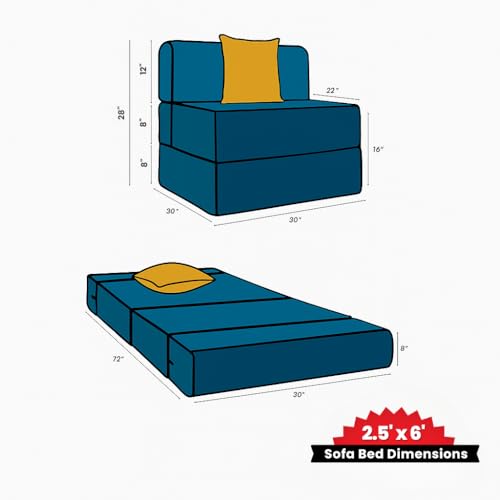 Image of CELLBELL Comfy Sofa Cum Bed 2.5x6 Feet | Foldable Dual Use Couch Bed with Soft Cushions, Washable Fabric Cover & Sturdy Frame | Space Saving Modern Design for Living Room, Bedroom & Guest Use (Teal)