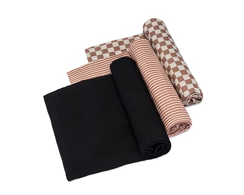 Image of Parker Baby Co. Swaddle Blankets - Pack of 3 of 100% Cotton Muslin Swaddle Blankets for Baby Boys and Girls - Unisex/Gender Neutral - Rosewood Set