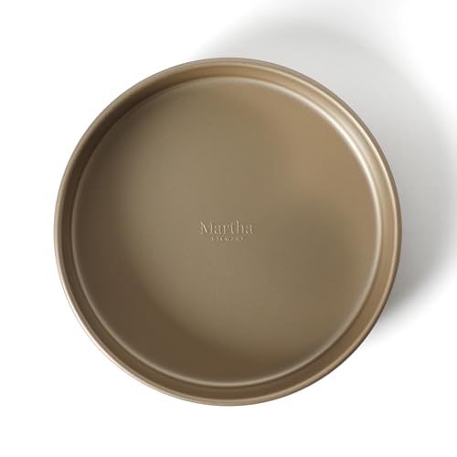 Image of Martha Stewart Gallen 8 Inch Round Nonstick Carbon Steel Cake and Bake Pan - Champagne Durable Bakeware for Cakes, Pies & Desserts